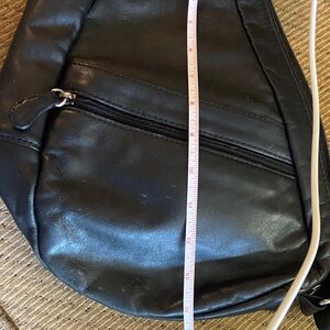 Ameribag Black Leather Crossbody Sling with Front Zip